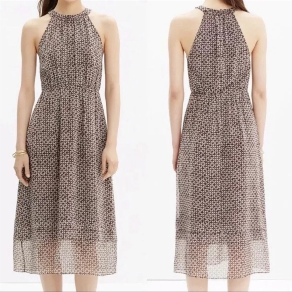Madewell Silk Midi Dress in Diamond Tile